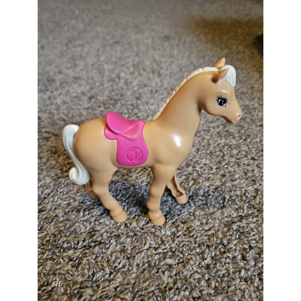 Barbie Horse Tan Pony Figure w Pink Saddle Mattel Toy Replacement Piece